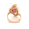 pear shape pink tourmaline (rubelite) and diamond ring in 14 kt yellow gold.