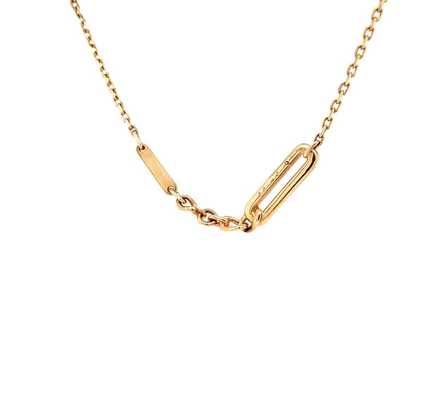 elongated oval paved diamond chain necklace with small gold oval plate on 17.5 inch adjustable chain 14 kt yellow gold