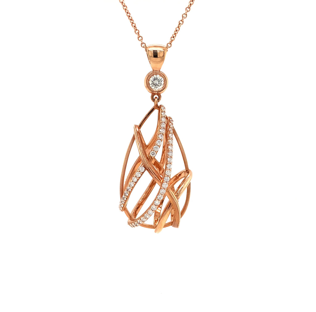 devotion forevermark open cage pear shape diamond necklace 1.20ctw 18k rose gold