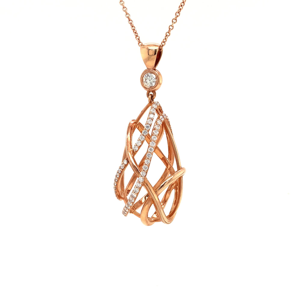 devotion forevermark open cage pear shape diamond necklace 1.20ctw 18k rose gold