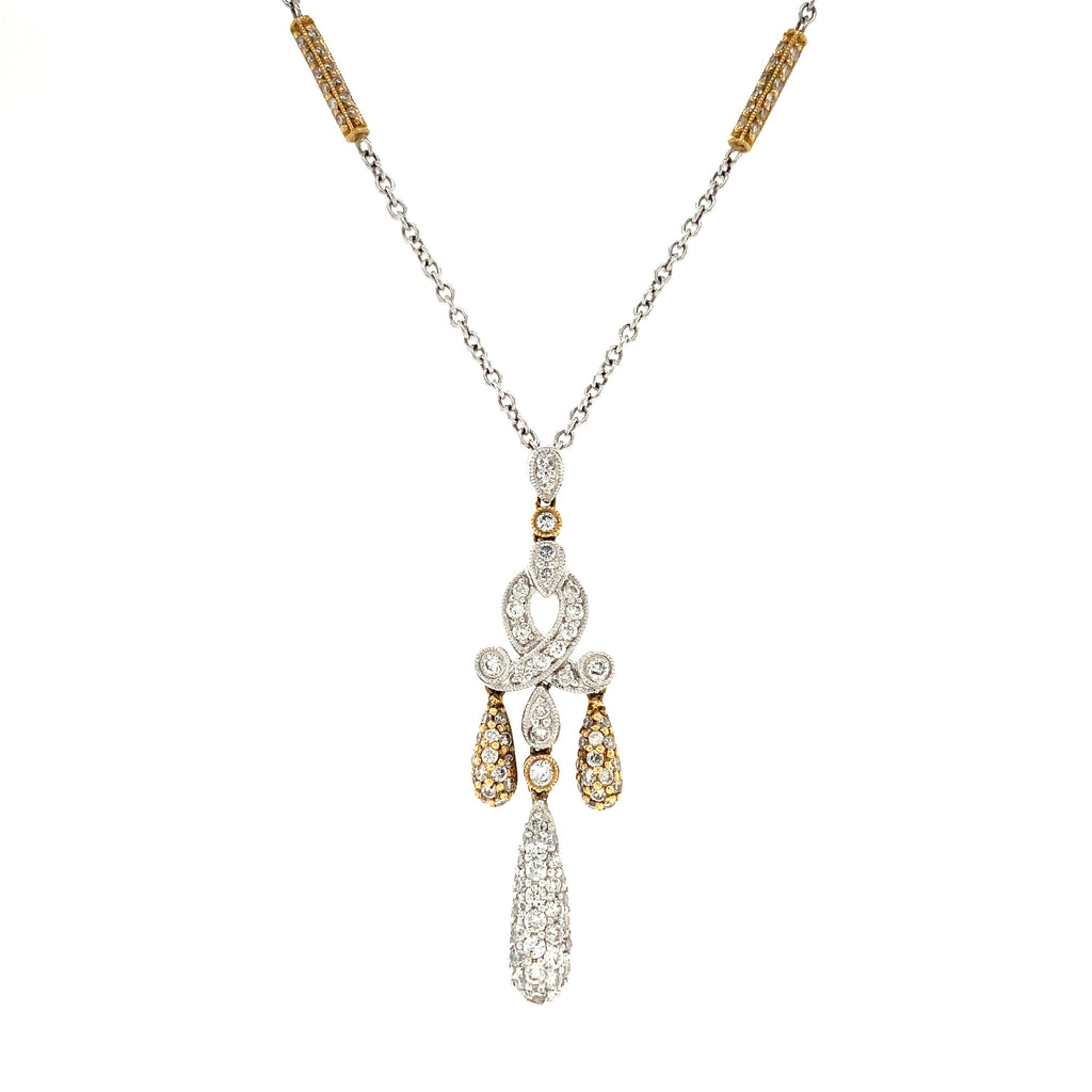 lavalier pavée diamond pendant brilliant cut diamonds  1.71 ctw 18k white and yellow gold