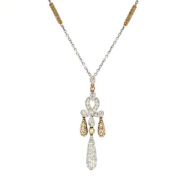 lavalier pavée diamond pendant brilliant cut diamonds  1.71 ctw 18k white and yellow gold