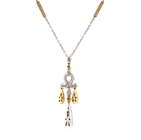lavalier pavée diamond pendant brilliant cut diamonds  1.71 ctw 18k white and yellow gold