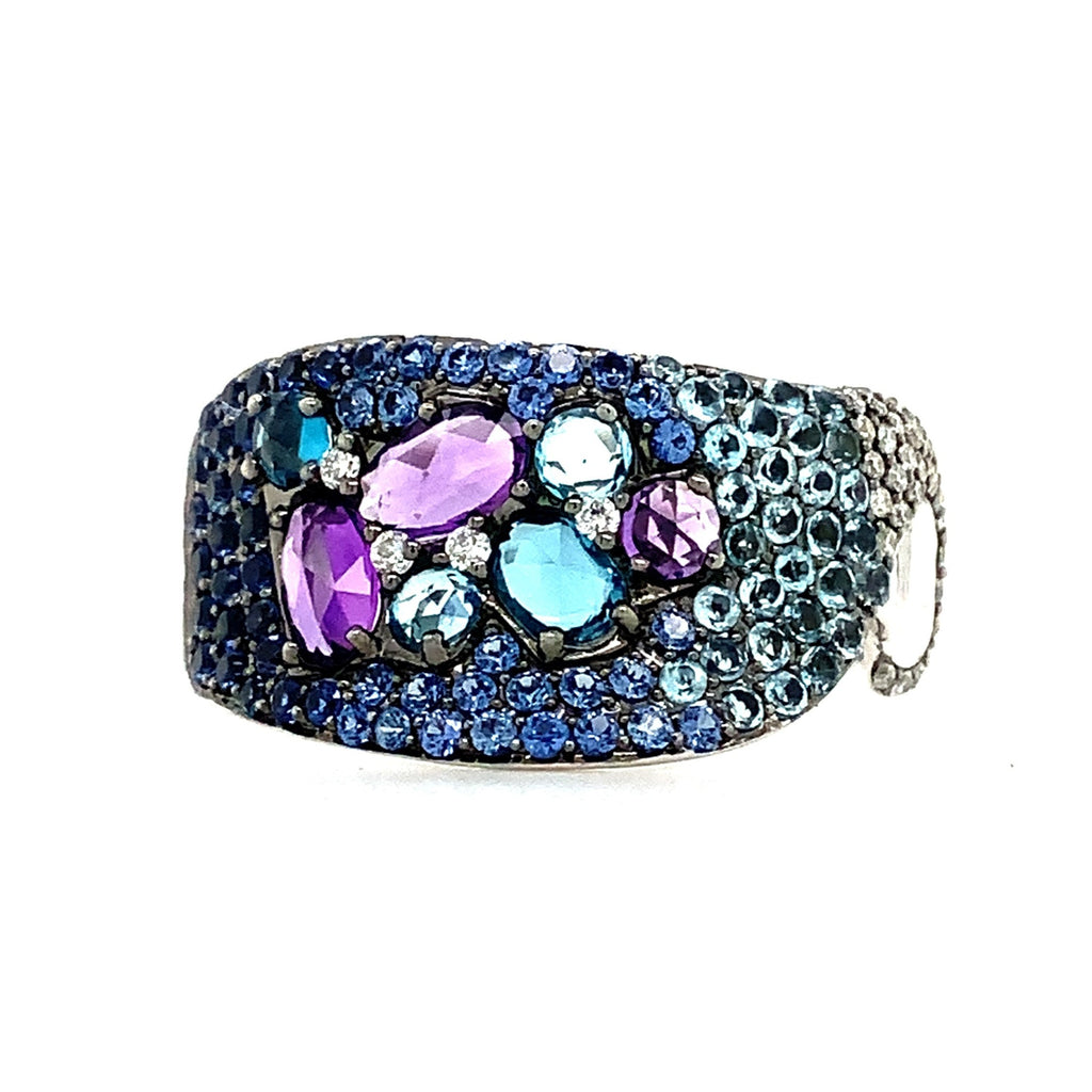 ASBA Collection Ombre Pave Blue Sapphire, Diamond, Blue Topaz and Amethyst Ring 14 Kt Whit Gold - Image 1 of 5