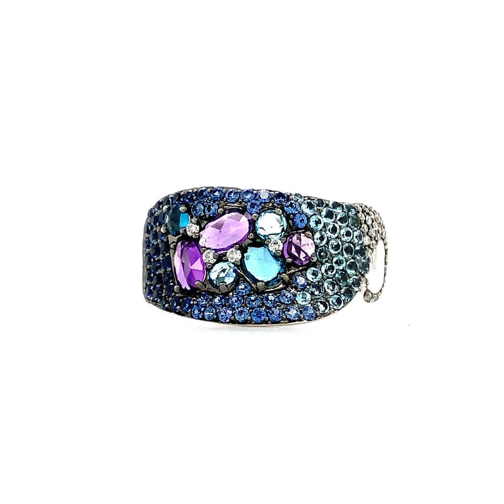 ASBA Collection Ombre Pave Blue Sapphire, Diamond, Blue Topaz and Amethyst Ring 14 Kt Whit Gold - Image 5 of 5