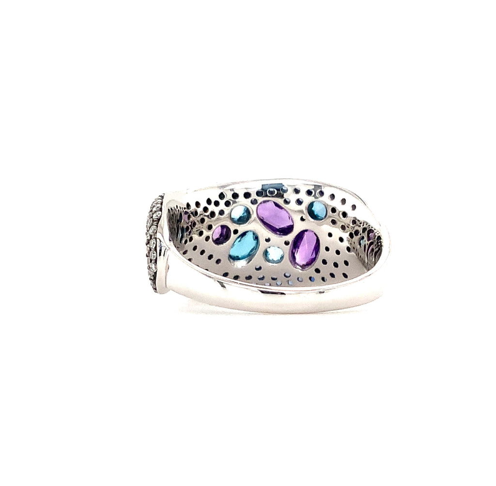 ASBA Collection Ombre Pave Blue Sapphire, Diamond, Blue Topaz and Amethyst Ring 14 Kt Whit Gold - Image 3 of 5