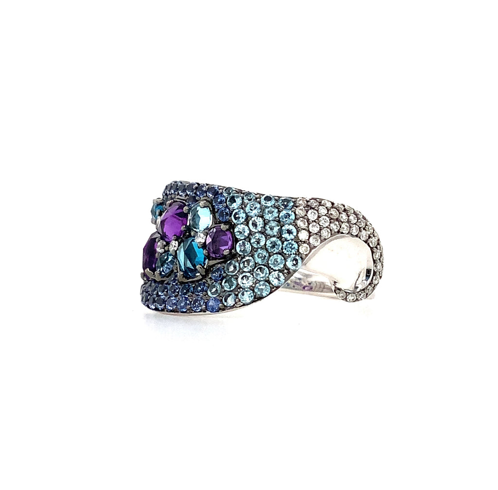 ASBA Collection Ombre Pave Blue Sapphire, Diamond, Blue Topaz and Amethyst Ring 14 Kt Whit Gold - Image 2 of 5