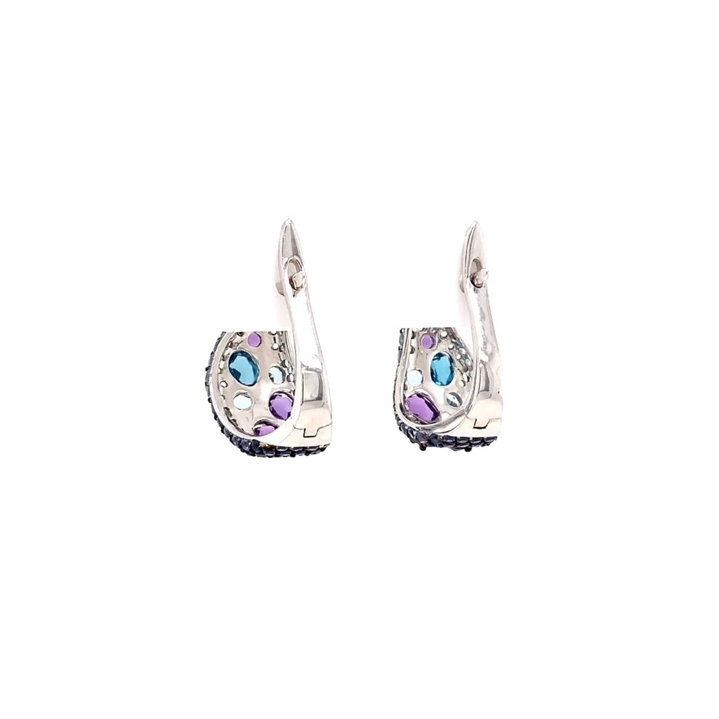 ASBA Collection Blue Sapphire, Amethyst, Topaz Ombre and Diamond Hoop Earrings - Image 4 of 6