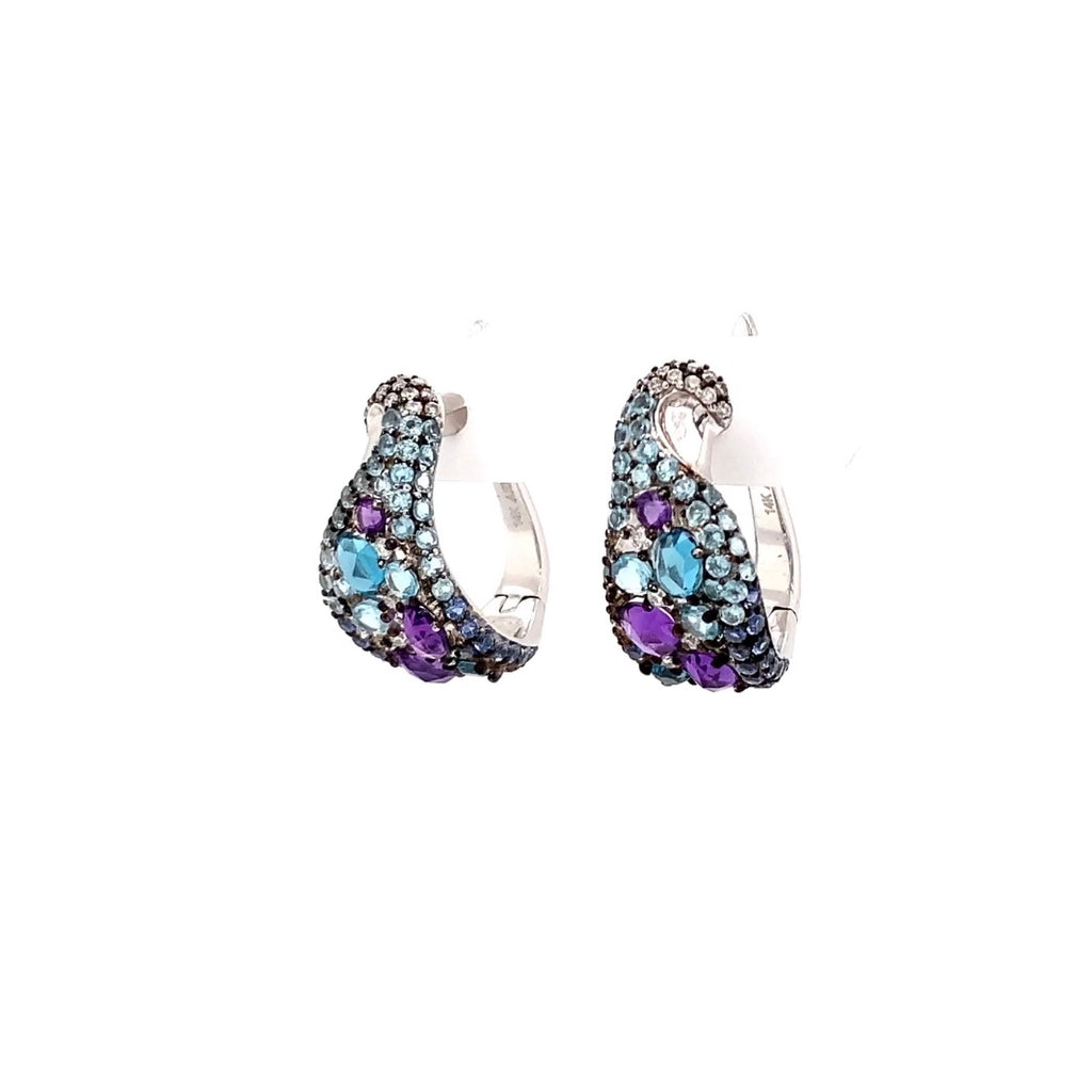 ASBA Collection Blue Sapphire, Amethyst, Topaz Ombre and Diamond Hoop Earrings - Image 2 of 6