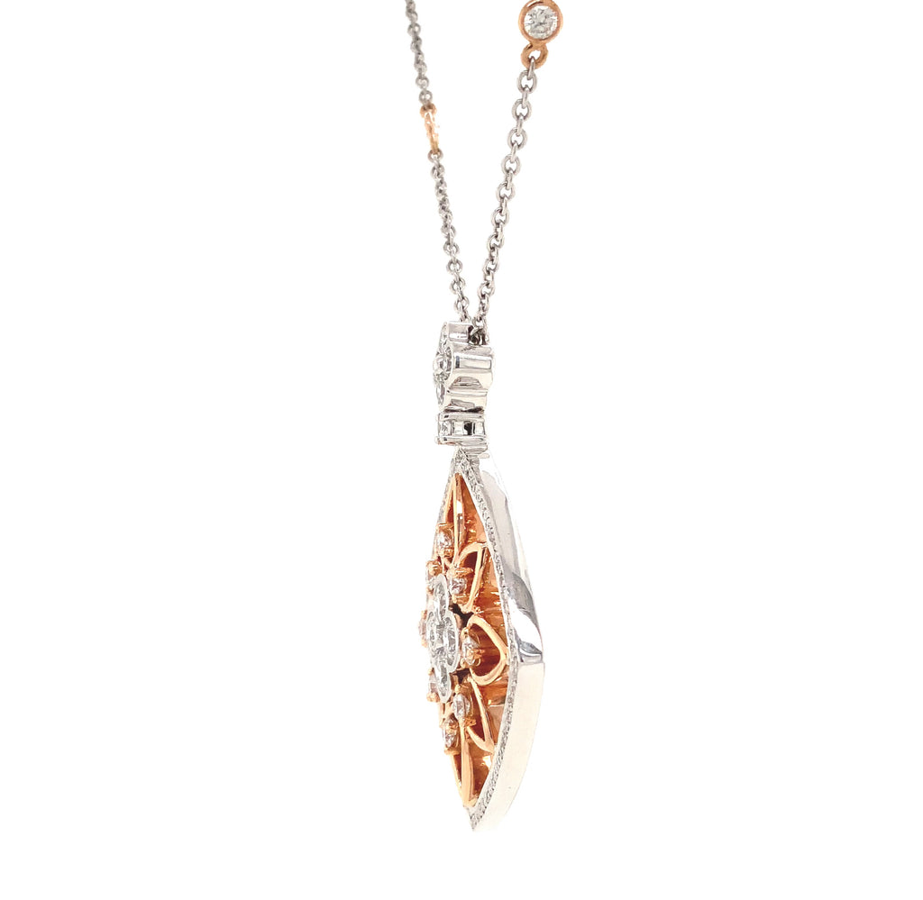 statement diamond necklace brilliant cut round diamonds 2.27 ctw 18k rose and white gold.