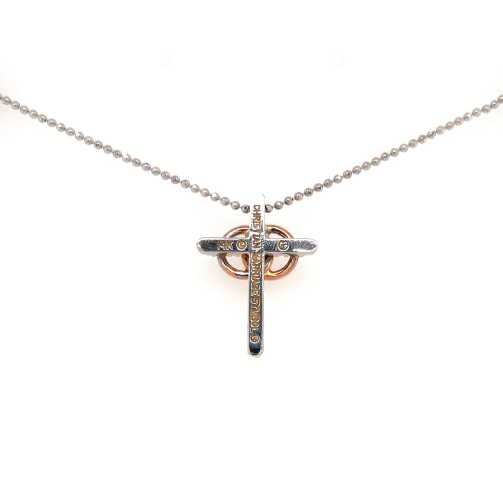diamond christian marriage symbol® cross pendant in 14k rose and white gold 0.28 cts t.w.