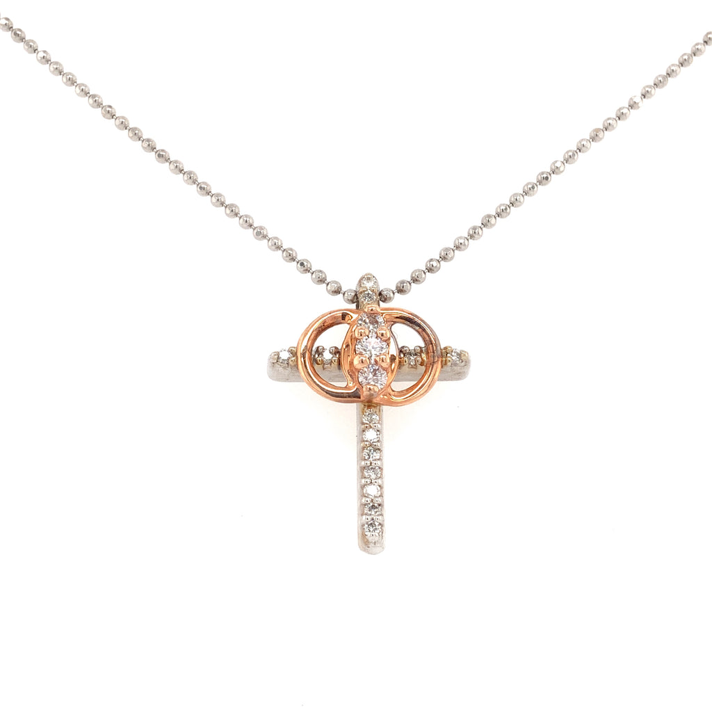 diamond christian marriage symbol® cross pendant in 14k rose and white gold 0.28 cts t.w.