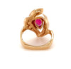 pear shape pink tourmaline (rubelite) and diamond ring in 14 kt yellow gold.