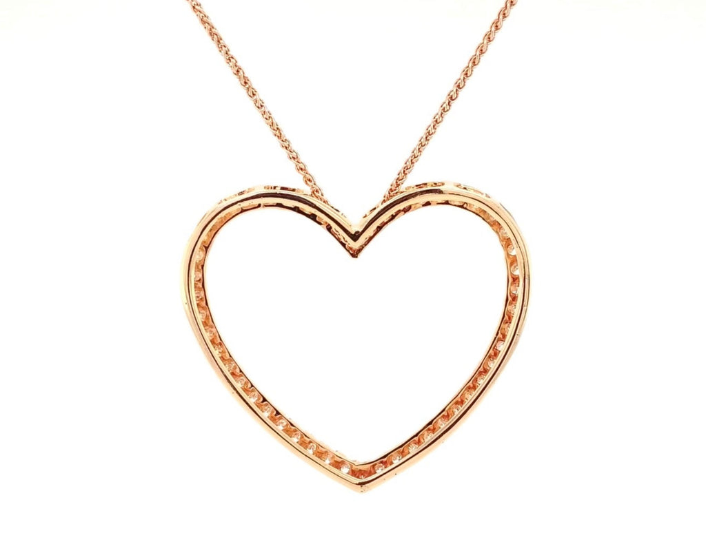 diamond heart shaped pendant 50 round brilliant diamonds  0.62ctw 33mm diameter 18k rose gold