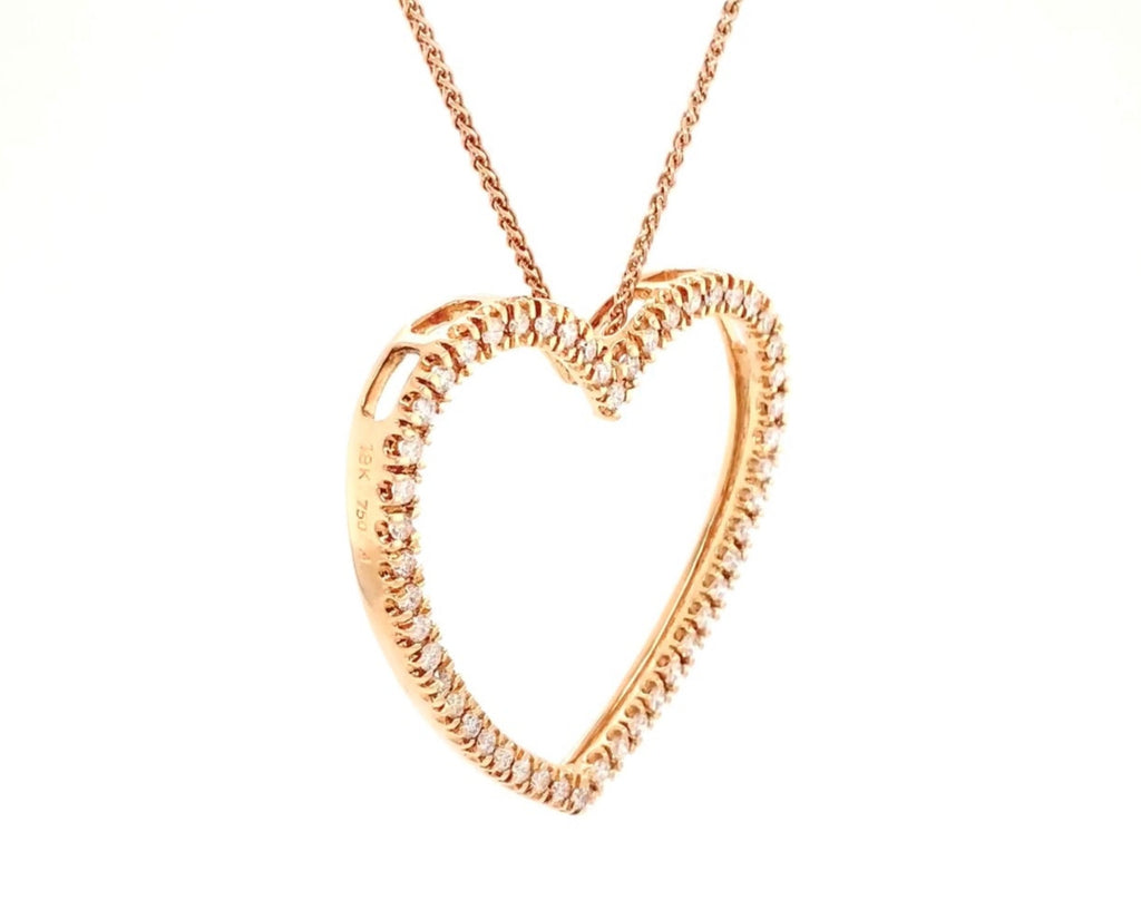 diamond heart shaped pendant 50 round brilliant diamonds  0.62ctw 33mm diameter 18k rose gold