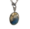oxidized sterling silver diamond and  labradorite pendant with diamond clasp chain