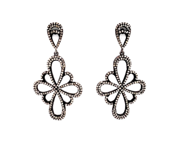 oxidized sterling silver and fancy gray diamond drop earrings