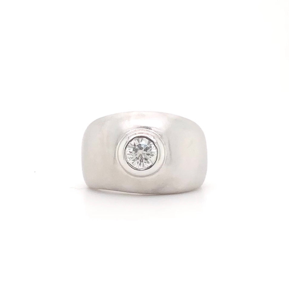 Bezel Set Round Brilliant Cut Diamond Domed Solitaire Ring 14K White Gold - Image 4 of 4