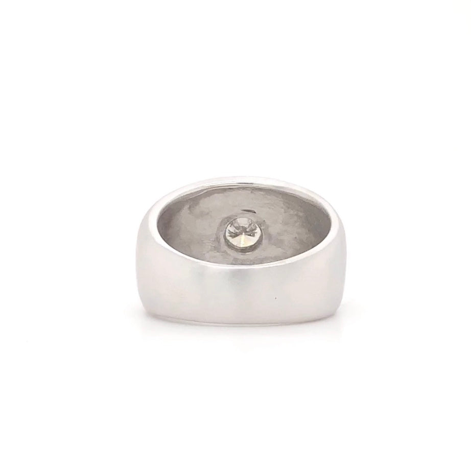 Bezel Set Round Brilliant Cut Diamond Domed Solitaire Ring 14K White Gold - Image 3 of 4