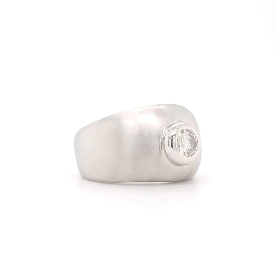 Bezel Set Round Brilliant Cut Diamond Domed Solitaire Ring 14K White Gold - Image 2 of 4