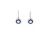 blue sapphire and diamond double halo leverback  drop earrings 14k white gold