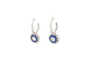 blue sapphire and diamond double halo leverback  drop earrings 14k white gold