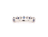 square blue ceylon sapphire and brilliant  stackable diamond band in 14 kt white gold.