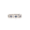 square blue ceylon sapphire and brilliant  stackable diamond band in 14 kt white gold.