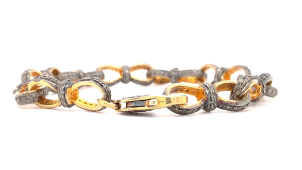 black diamond sterling silver and gold vermeil pavée link bracelet