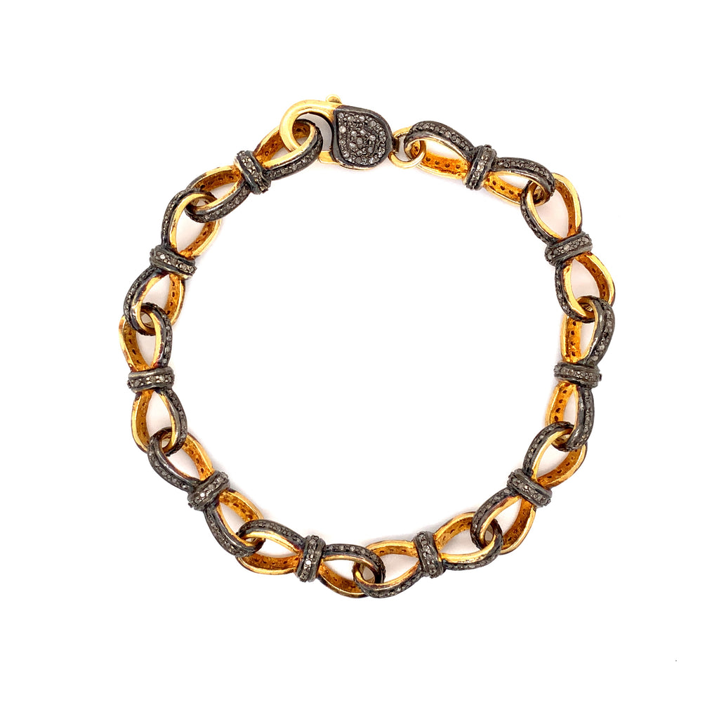 black diamond sterling silver and gold vermeil pavée link bracelet