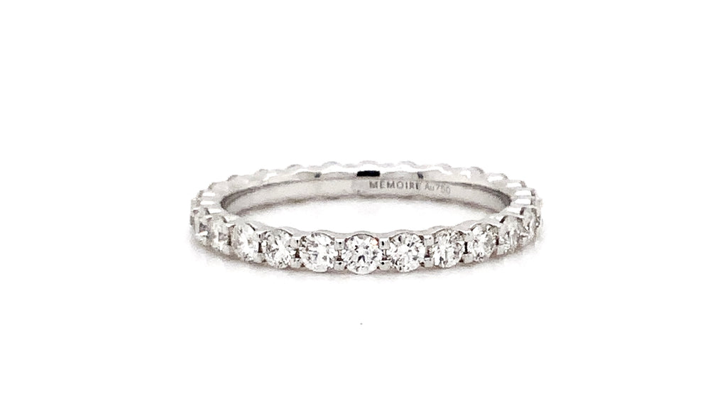 Memoire Petite Prong Eternity Band Round Brilliant Diamonds 1.03 tw Set 18K White Gold - Image 1 of 3