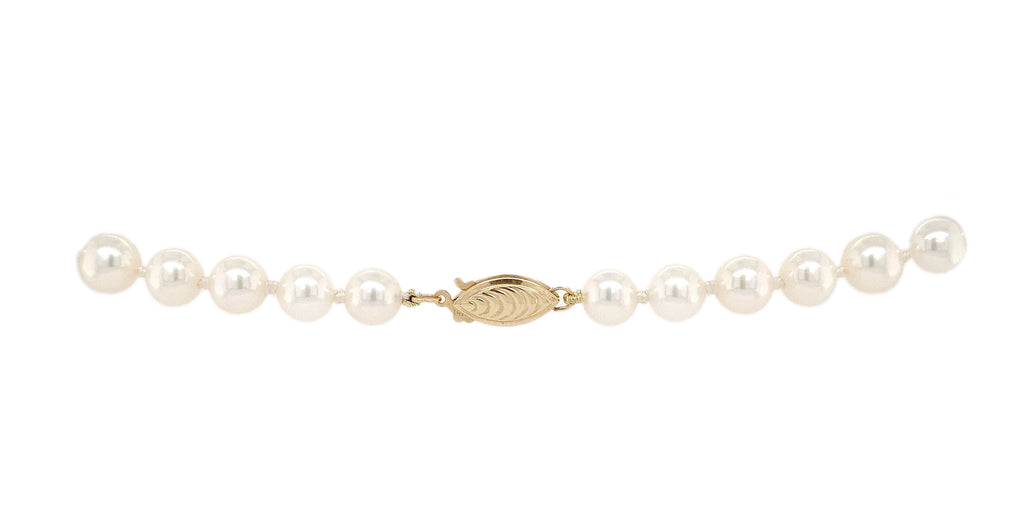 cultured akoya pearl necklace 6.5 mm round 16 inches long 14 kt yellow gold clasp