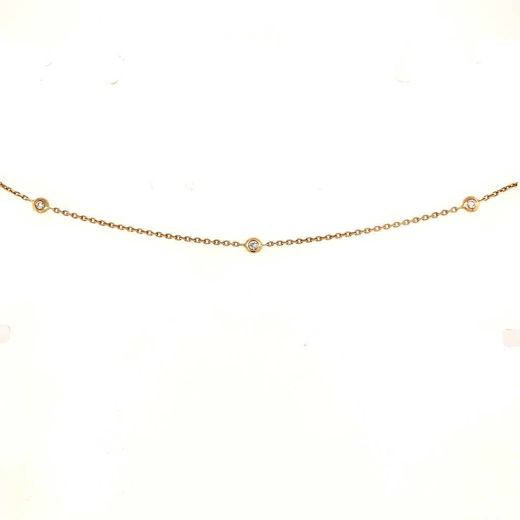 paved lariat round double sided necklace 14 karat yellow gold w/adjustable chain