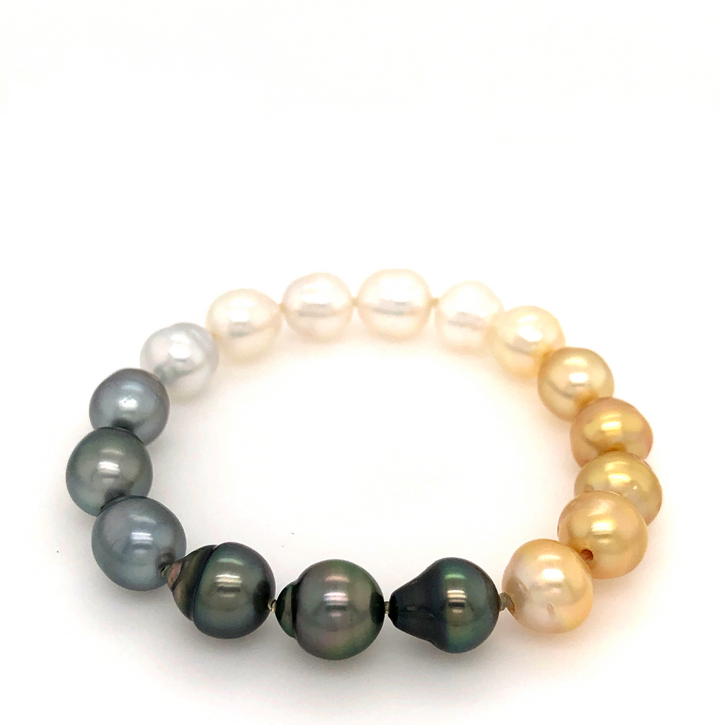 asba collection 8 - 9 mm stretchy ombré south sea multi- colored south sea circle pearl bracelet 7 inches