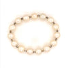 white fresh water pearl bracelet with 14kt white gold multifaceted 3mm beads on stretchable cord