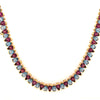 vintage rhodolite garnet & aquamarine tennis necklace 18k yellow gold 100 ctw