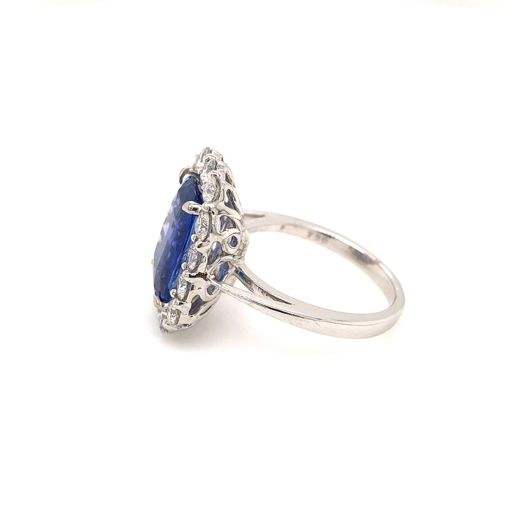 blue sapphire and diamond ring 5.30ct cornflower blue with diamond halo 1.13 ctw