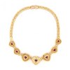 seven hearts shaped ruby and diamond necklace 18k yellow gold panther link chain.