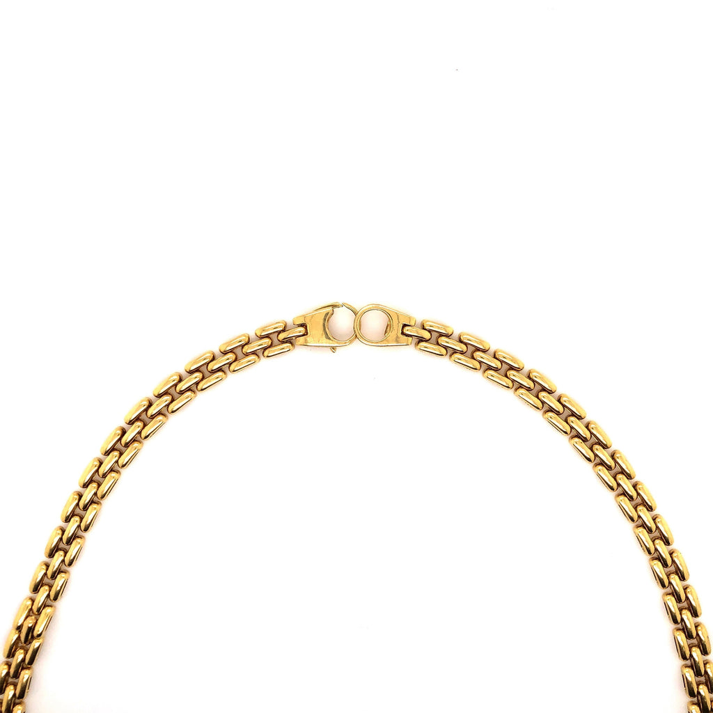 seven hearts shaped ruby and diamond necklace 18k yellow gold panther link chain.