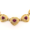 seven hearts shaped ruby and diamond necklace 18k yellow gold panther link chain.