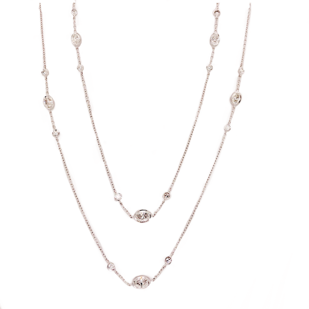 18K White Gold Diamonds By The Yard 24 Round and Oval Brilliant Diamonds 2.27 Carats Total Weight 32 Inches long | Blacy's Fine Jewelers