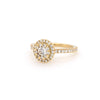 18K Yellow Gold Memoire Bouquet Round Halo Engagement Ring with Diamond Shank 52 Round brilliant diamonds equals to .71ctw | Blacy's Vault