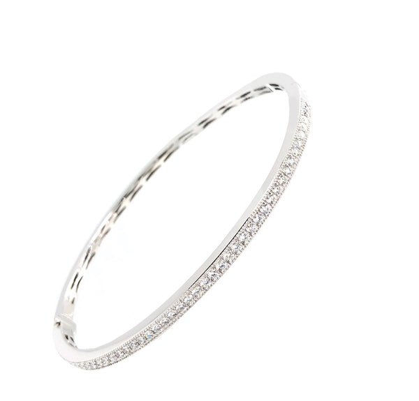 Memoire 18K White Gold Milgrain Hinge Bangle 46 Round Brilliant Diamonds equals .76 ctw | Blacy's Fine Jewelers, Memoire