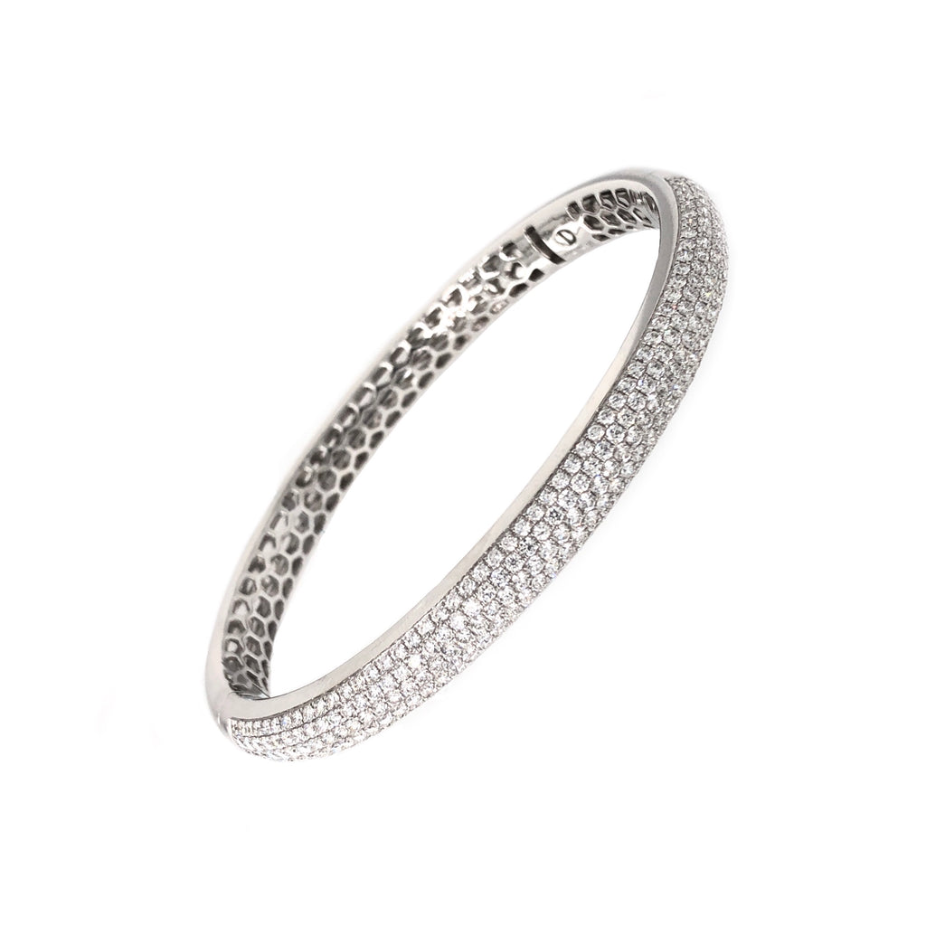 18K White Gold 5 Row Pave Bangle Bracelet 266 Diamonds equals 3 ctw S Hinge Wide Opening for Effortless On and Off | Blacy's Fine Jewelers, Memoire