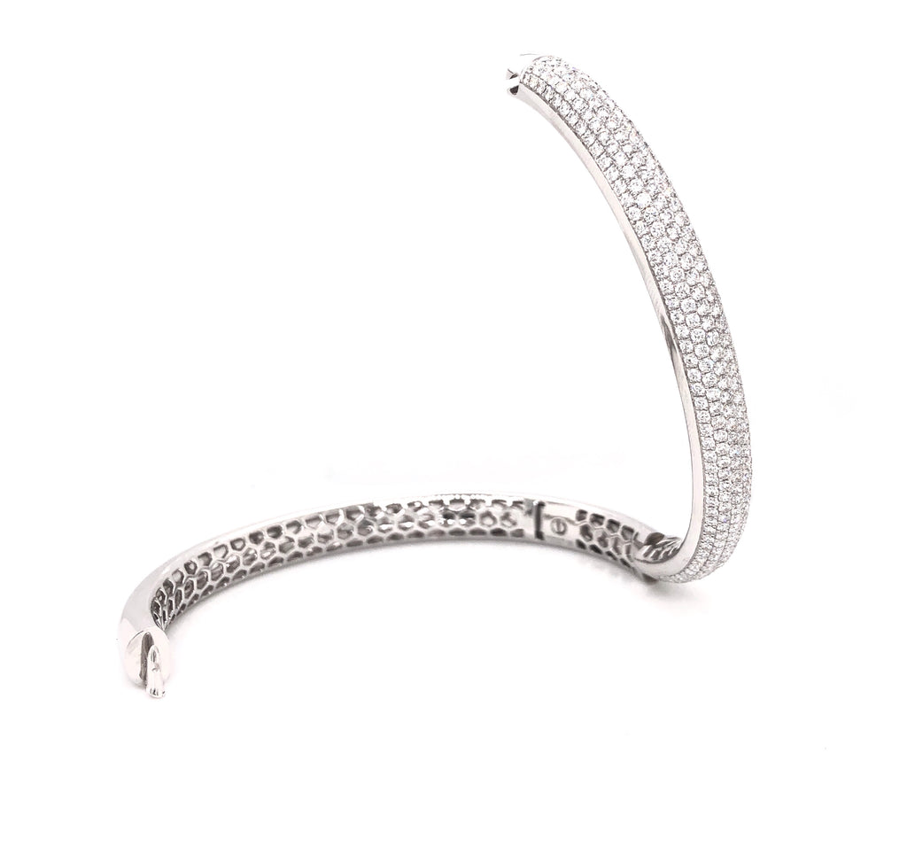 18K White Gold 5 Row Pave Bangle Bracelet 266 Diamonds equals 3 ctw S Hinge Wide Opening for Effortless On and Off | Blacy's Fine Jewelers, Memoire