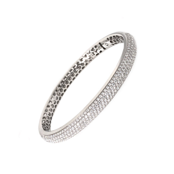 18K White Gold 5 Row Pave Bangle Bracelet 266 Diamonds equals 3 ctw S Hinge Wide Opening for Effortless On and Off | Blacy's Fine Jewelers, Memoire