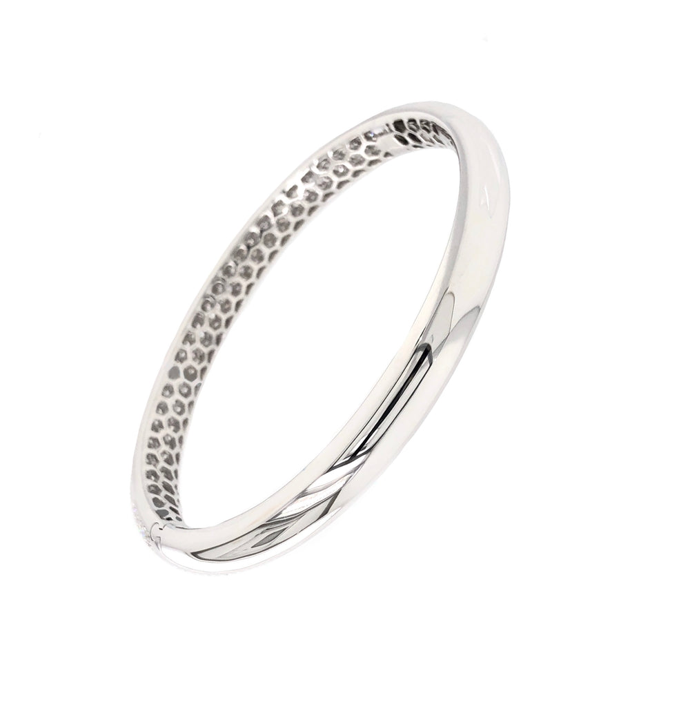 18K White Gold 5 Row Pave Bangle Bracelet 266 Diamonds equals 3 ctw S Hinge Wide Opening for Effortless On and Off | Blacy's Fine Jewelers, Memoire