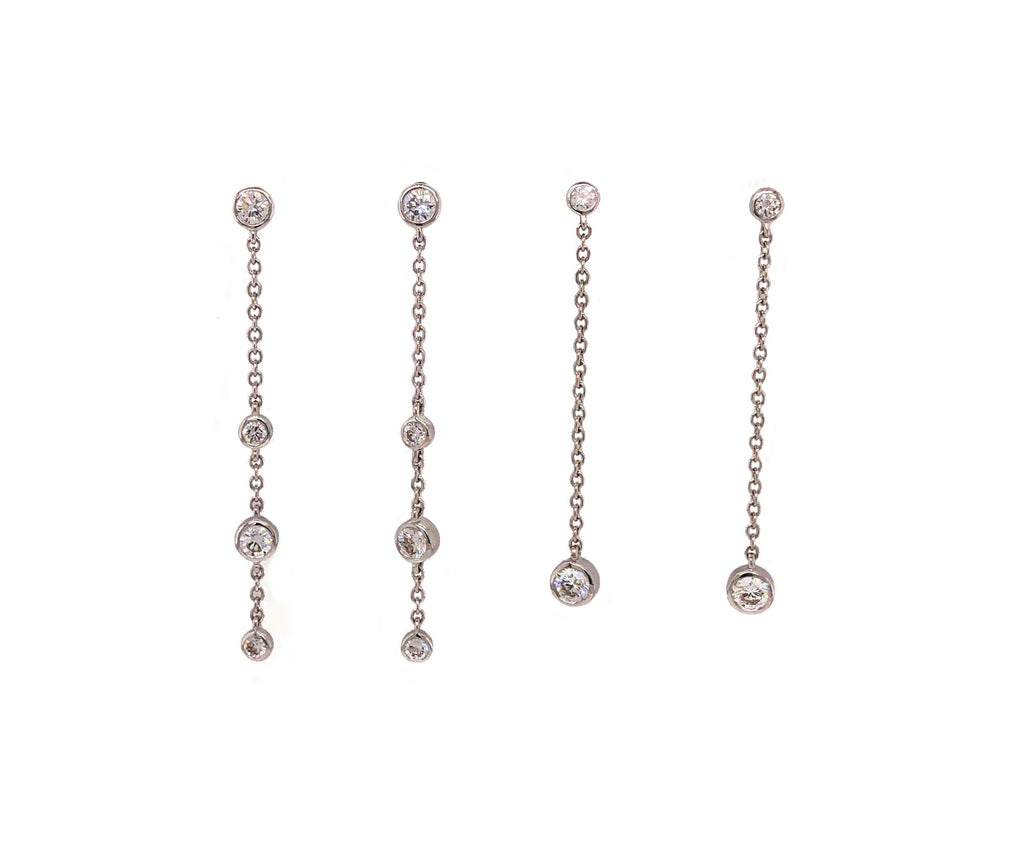 Memoire 18K White Gold Cascade Drop Pierced Post Earrings 8 Diamonds equals .48 ctw 40mm Long | Blacy's Fine Jewelers, Memoire