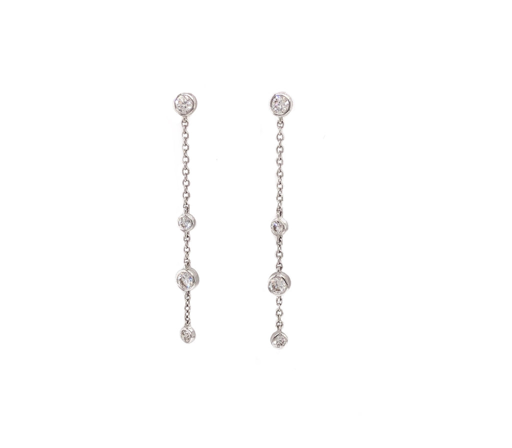 Memoire 18K White Gold Cascade Drop Pierced Post Earrings 8 Diamonds equals .48 ctw 40mm Long | Blacy's Fine Jewelers, Memoire