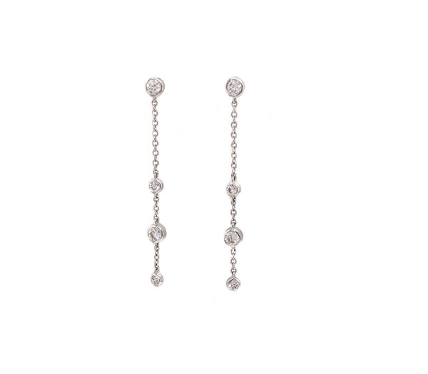 Memoire 18K White Gold Cascade Drop Pierced Post Earrings 8 Diamonds equals .48 ctw 40mm Long | Blacy's Fine Jewelers, Memoire